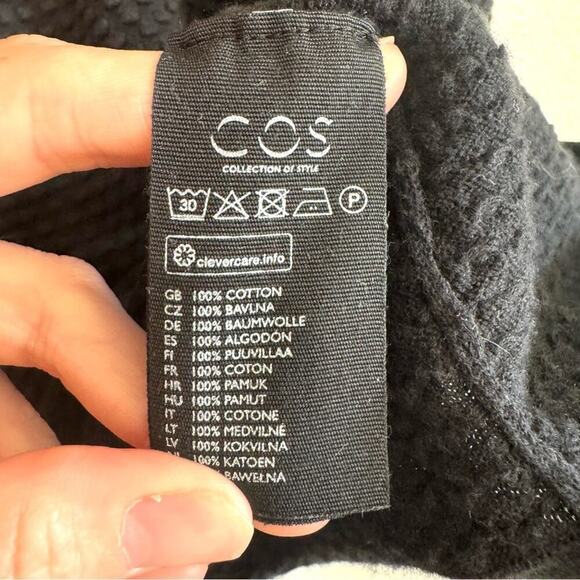 Cos Women's Large Pullover Sweater Textured Black Casual Cotton Comfy Minimal - Picture 5 of 9